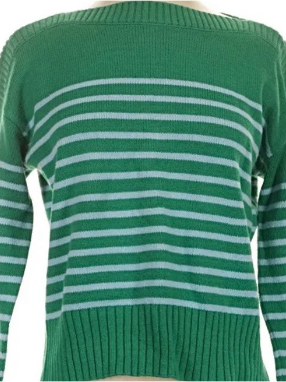Green and Light Blue Striped Boat Neck Sweater, Sz S. Great Condition!